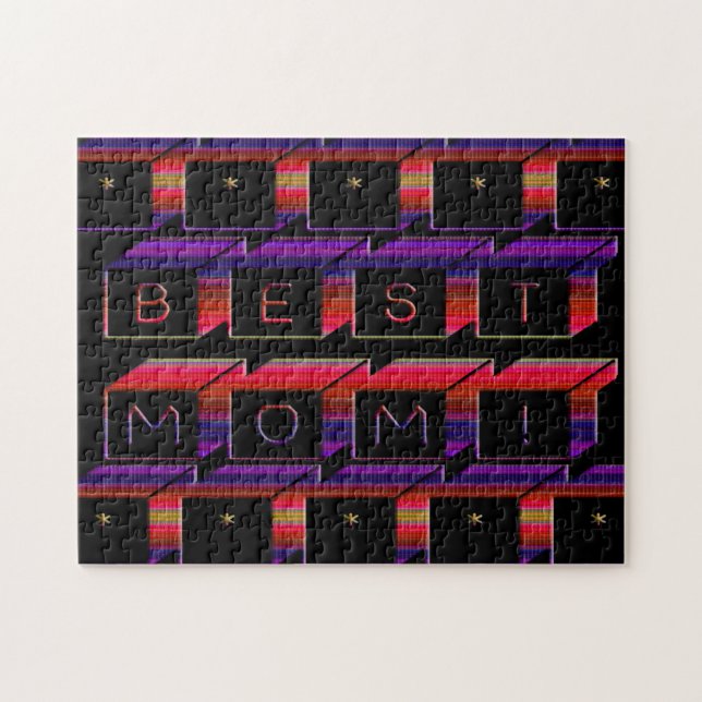 Best Mom Colored Blocks & Black Background Jigsaw Puzzle (Horizontal)