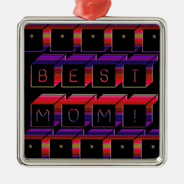 Best Mom Colored Blocks & Black Background Metal Ornament (Front)