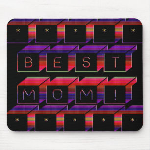 Best Mom Colored Blocks & Black Background Mouse Pad