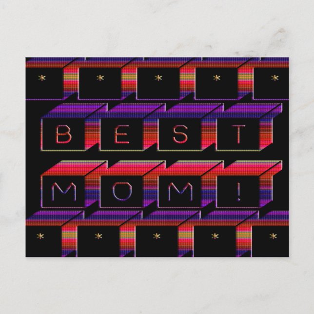 Best Mom Colored Blocks & Black Background Postcard (Front)