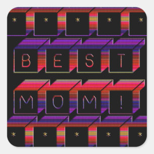 Best Mom Colored Blocks & Black Background Square Sticker