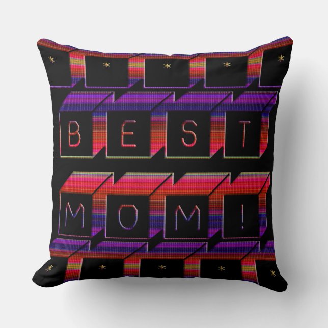Best Mom Colored Blocks & Black Background Throw Pillow (Front)