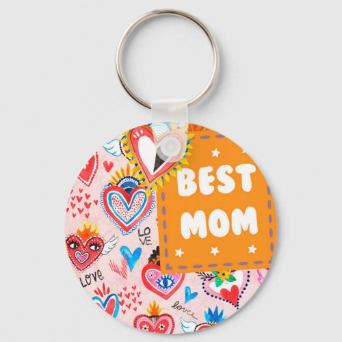 Best Mom Colorful Mexican Hearts Mothers Day Keychain