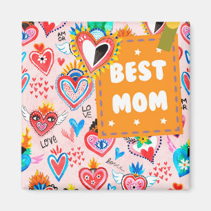 Best Mom Colorful Mexican Hearts Mother's Day Magnet