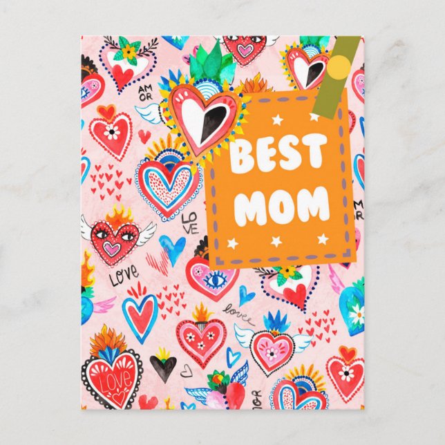 Best Mom Colorful Mexican Hearts Mother's Day Postcard (Front)