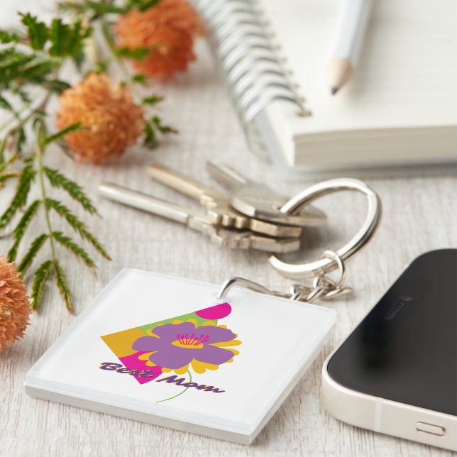 Best Mom Colourful Trendy Design Keychain (Front Right)