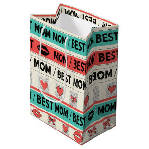 Best Mom Comic Hearts Retro Graphic Medium Gift Bag