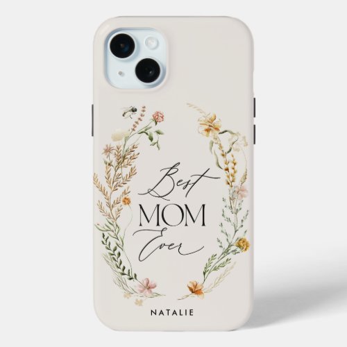Best mom cream elegant wildflower floral elegant iPhone 15 plus case