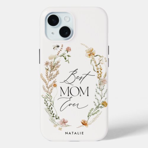 Best mom cream elegant wildflower floral elegant iPhone 15 case