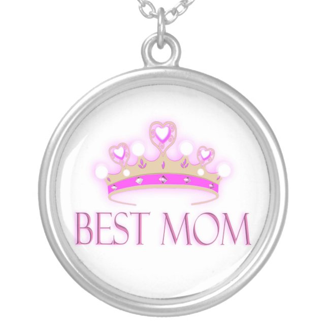 Best Mom Crown Silver Plated Necklace (Front)