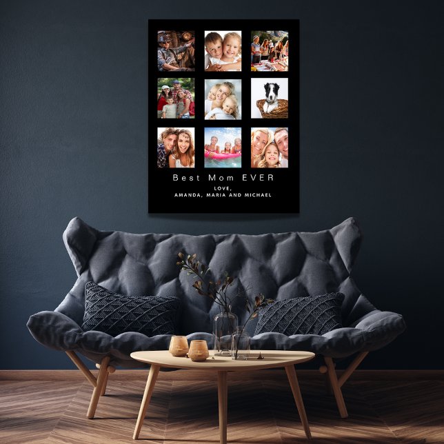 Best mom custom photo family collage mother black faux canvas print (Creator Uploaded)