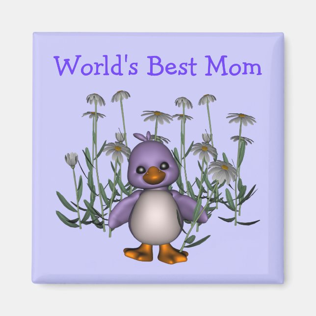Best Mom Cute Bird Daisies Flower Magnet (Front)
