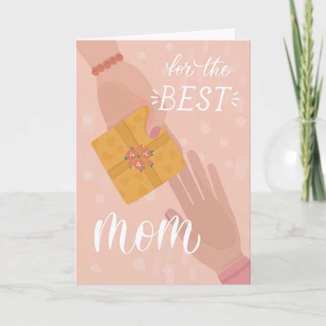 Best mom. Cute cartoon pink yellow mothers day  Card (Front)