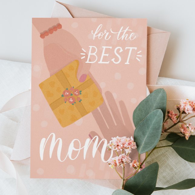 Best mom. Cute cartoon pink yellow mothers day Holiday Card (Creator Uploaded)