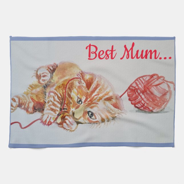 Best Mom Cute Cat drawing Art Kitchen Tea Towel (Horizontal)