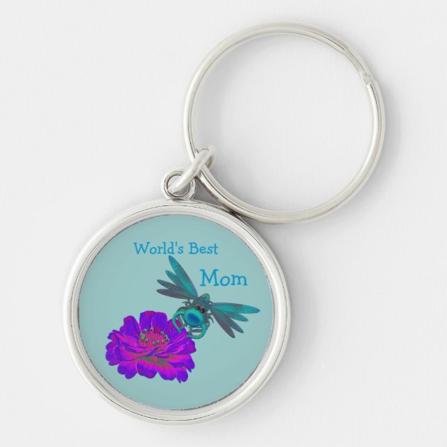 Best Mom Cute Dragonfly Flower Keychain (Front)