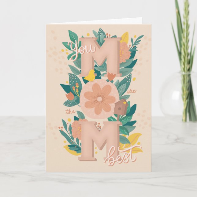 Best Mom. Cute floral garden lettering mothers day Card (Front)
