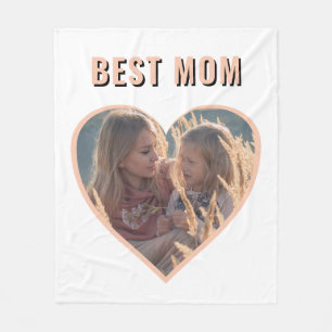 Best Mom Cute Heart Photo Mother`s Day Fleece Blanket