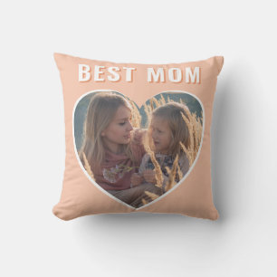 Best Mom Cute Heart Photo Mother`s Day   Throw Pillow