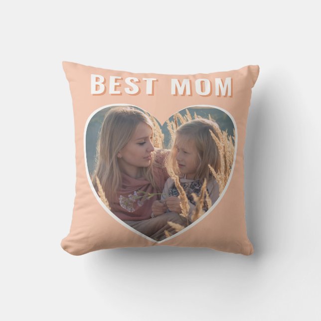 Best Mom Cute Heart Photo Mother`s Day   Throw Pillow (Front)
