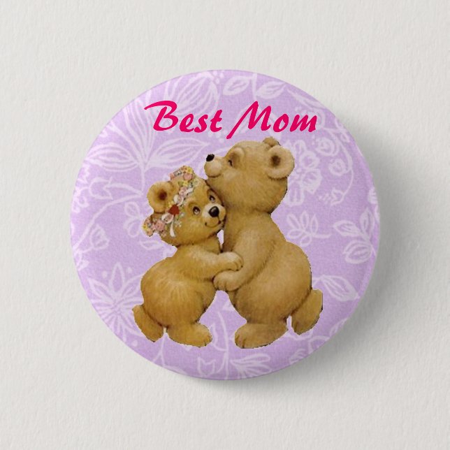 Best Mom Cute Mothers Day Dancing Teddy Bears Pinback Button (Front)
