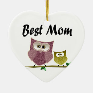 Best Mom cute Owls art Ceramic Ornament