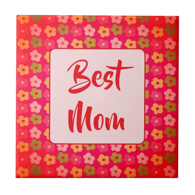 Best Mom Cute Red Pink Floral Pattern  Ceramic Tile (Front)