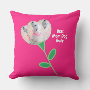 Best Mom Cute White Puppy Dog Flower Hot Pink  Throw Pillow