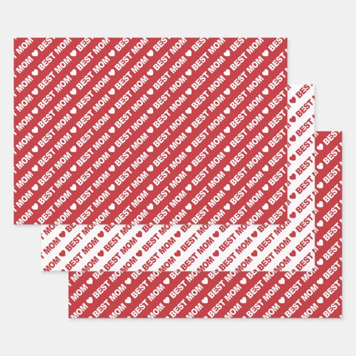 Best Mom Dark Red and White Wrapping Paper Sheets