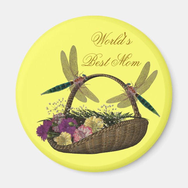 Best Mom Dragonflies Flower Basket Magnet (Front)