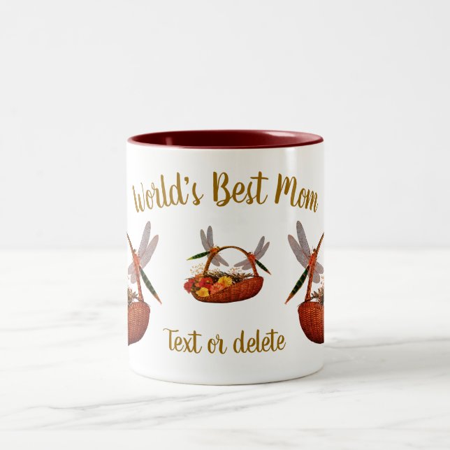 Best Mom Dragonflies Flower Basket Personalized Two-Tone Coffee Mug (Center)