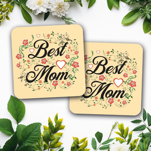 Best Mom Elegant Floral Design Beverage Coaster (Creator Uploaded)