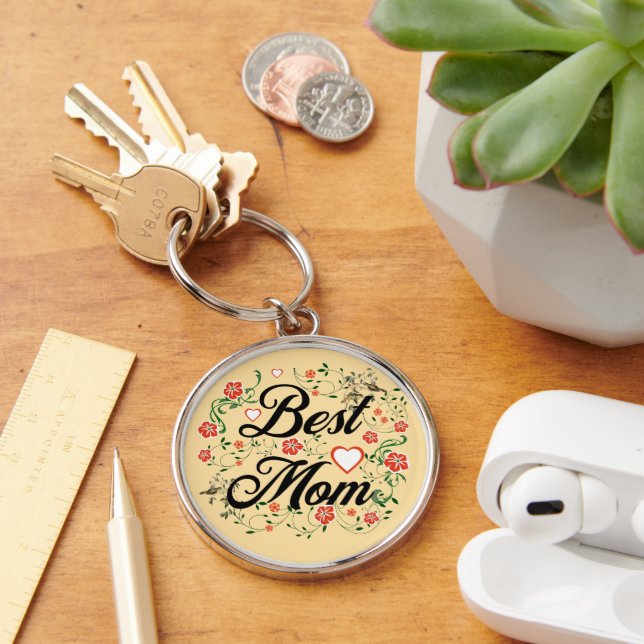 Best Mom Elegant Floral Design Keychain (Desk)