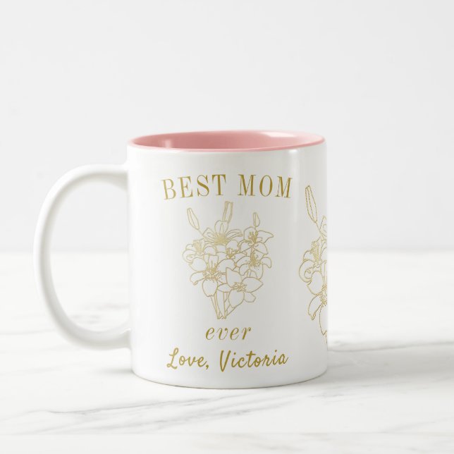 Best Mom Elegant Gold Floral Two-Tone Coffee Mug (Left)