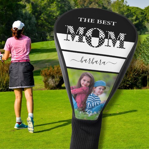 Best Mom Elegant Photo Black White Lettering Golf Head Cover