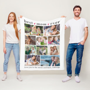 BEST MOM EVER 10 Photo Collage Hearts Custom Fleece Blanket