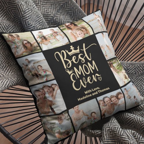 Best Mom Ever 12 Photo Collage Plaque Throw Pillow