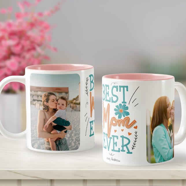 Best Mom Ever 2 Photo Mothers Day Two-Tone Coffee Mug (Creator Uploaded)
