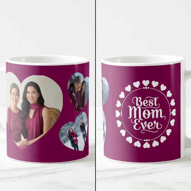 Best Mom Ever 3 Heart Photo Collage Keepsake Coffee Mug (Creator Uploaded)