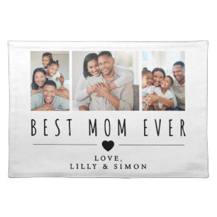 Best Mom Ever   3 Photo Collage Grid Personalized  Cloth Placemat