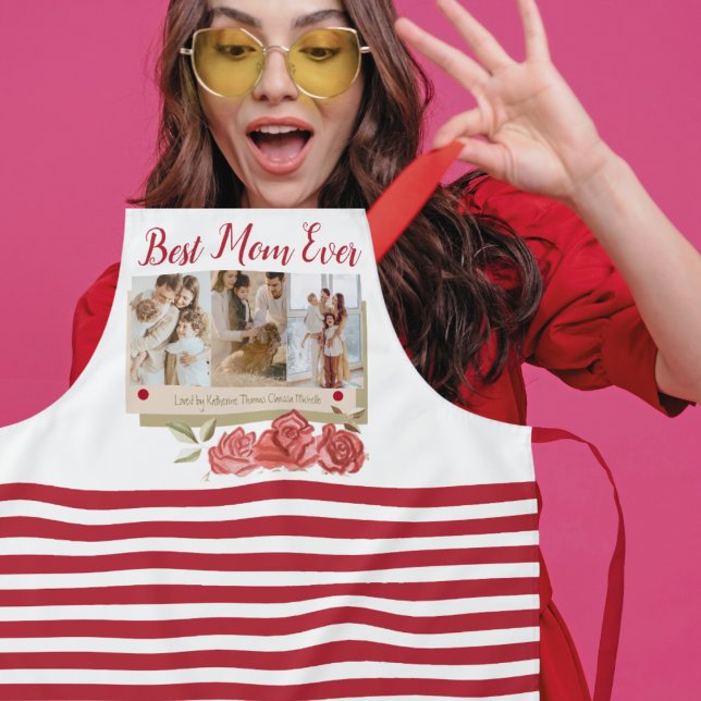 Best Mom Ever 3 Photo Collage Modern Mothers Day Apron (Creator Uploaded)