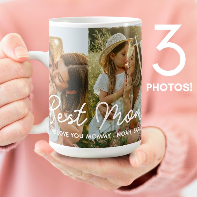 Best Mom Ever 3 Photo Collage Mother's Day Hearts Coffee Mug (Creator Uploaded)