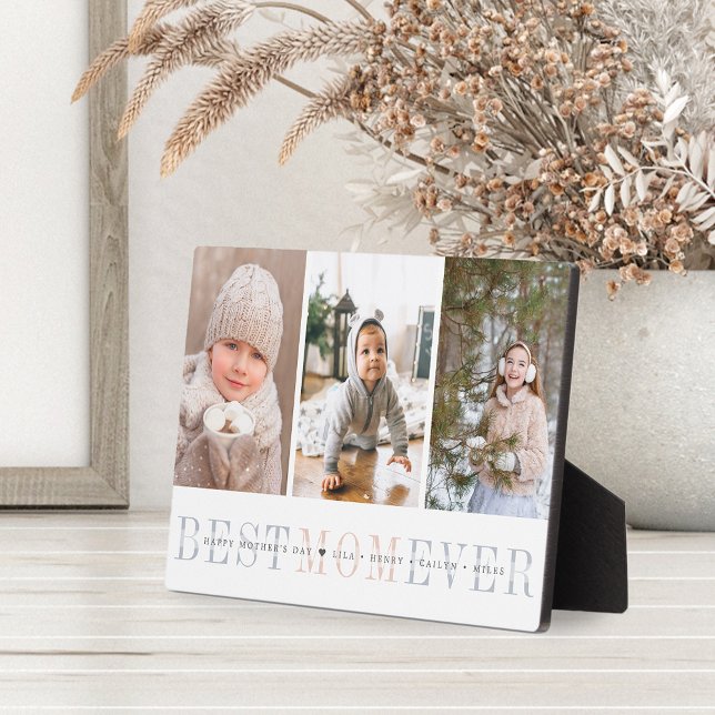 Best Mom Ever | 3 Photo Mother's Day Collage Plaque (Creator Uploaded)