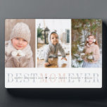 Best Mom Ever | 3 Photo Mother's Day Collage Plaque<br><div class="desc">Create a sweet gift for a beloved mom with this three photo collage plaque. "Best Mom Ever" appears beneath your photos in chic gray and blush pink lettering,  with your custom message and children's names overlaid.</div>