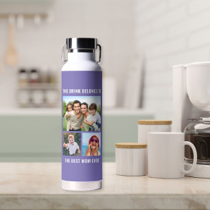 Best Mom Ever 3 Photo Purple Water Bottle