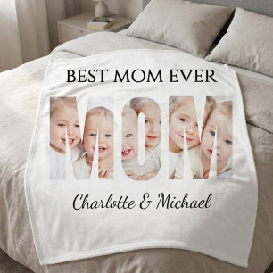 Best Mom Ever 3 Photos Cutout Letters  Fleece Blanket