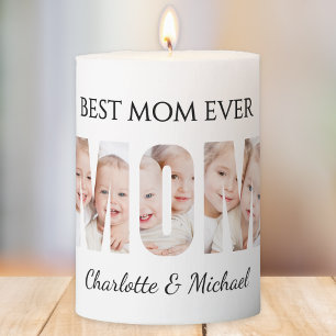 Best Mom Ever 3 Photos Cutout Letters Pillar Candle