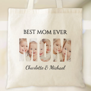 Best Mom Ever 3 Photos Cutout Letters Tote Bag