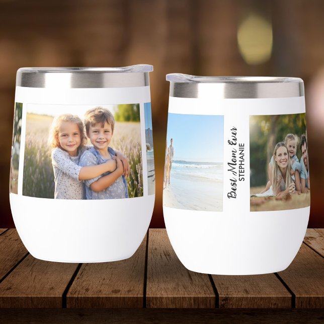 Best Mom Ever, 3 Photos, Personalized Custom Thermal Wine Tumbler (Creator Uploaded)