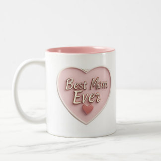 Best Mom Ever - 3d Heart with Gold Text Two-Tone Coffee Mug